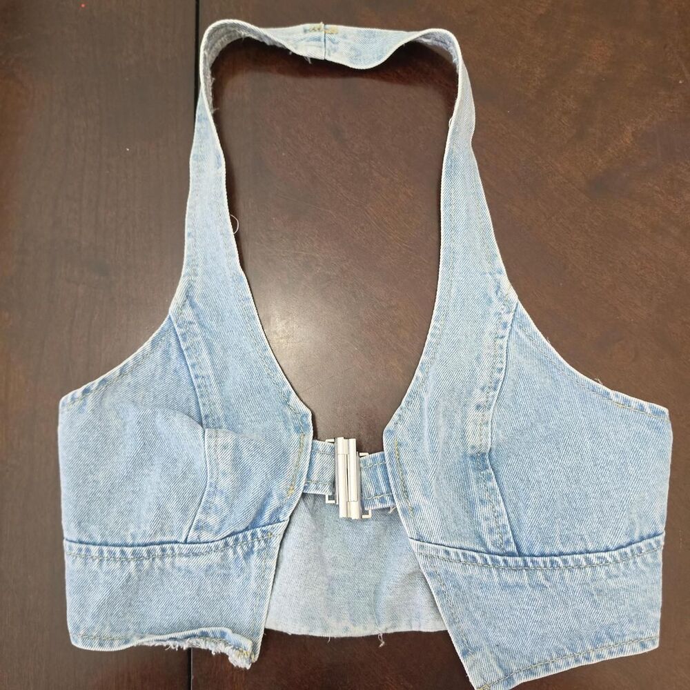 Women's Blue Denim Halter Crop-top